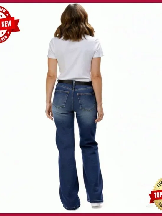 Wide Leg Stretch Denim Jeans Low Rise Straight Fit Flare Pants - Picture 7 of 7